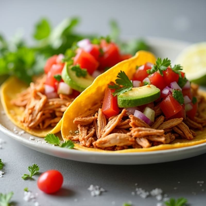 Spicy Shredded Chicken Tacos with Fresh Pico de Gallo