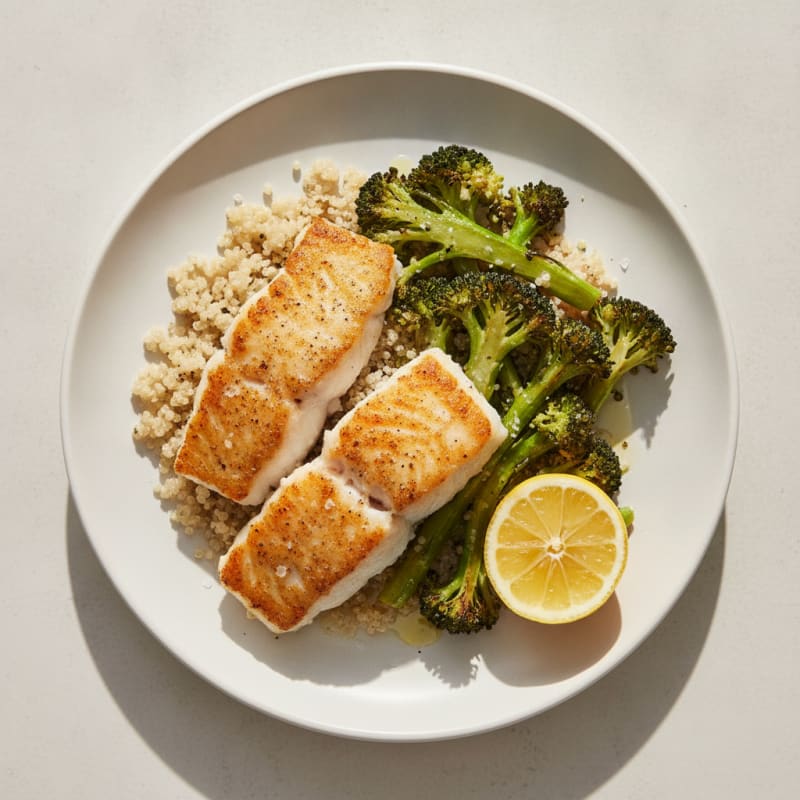 Seared Cod with Roasted Broccoli and Quinoa
