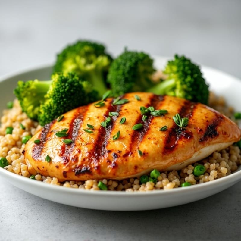 Grilled Chicken Breast with Roasted Broccoli and Quinoa