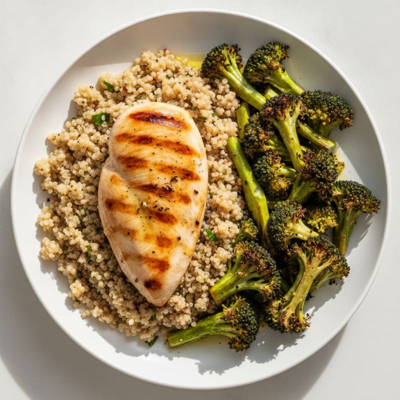 Grilled Chicken Breast with Quinoa and Roasted Broccoli