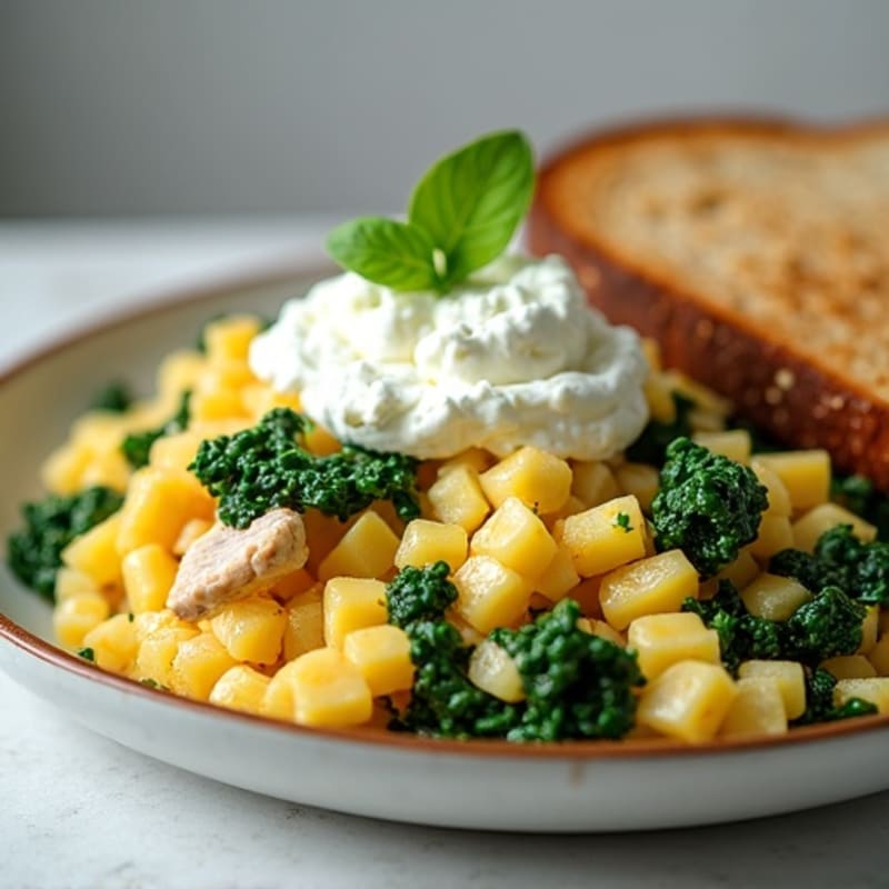 Egg White and Turkey Spinach Scramble with Cottage Cheese