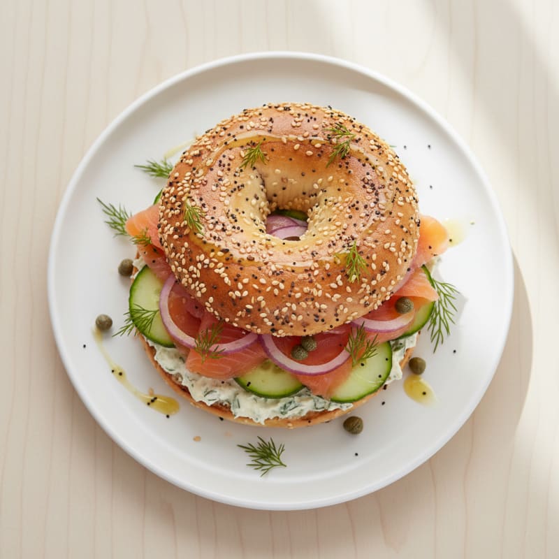Smoked Salmon Everything Bagel Sandwich