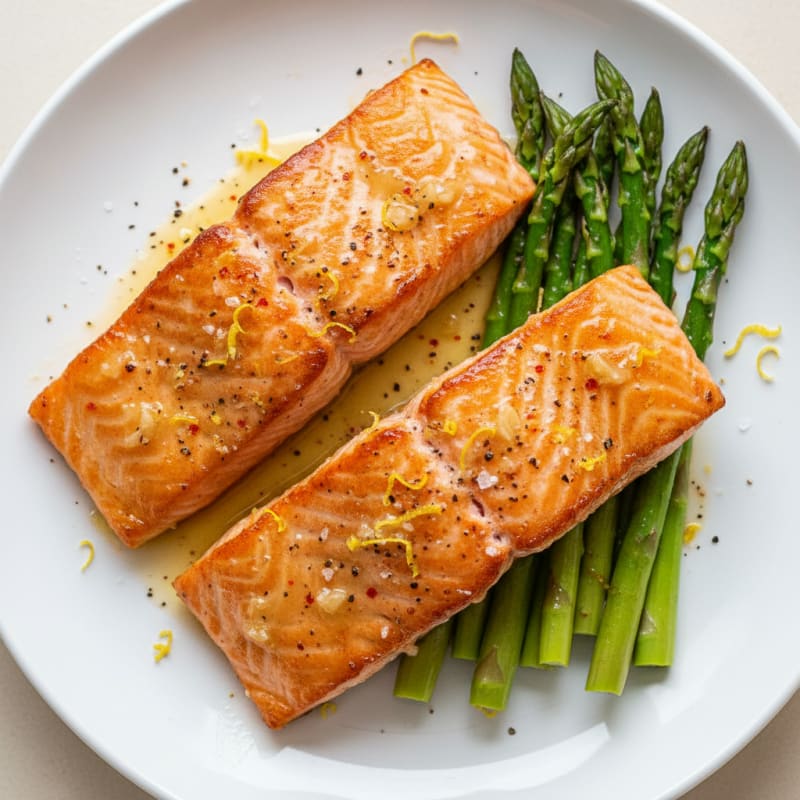 Golden Pan-Seared Salmon with Zesty Asparagus