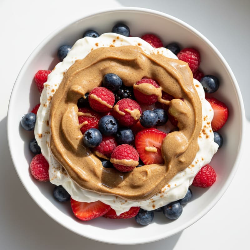 Greek Yogurt Protein Parfait with Mixed Berries and Almond Butter