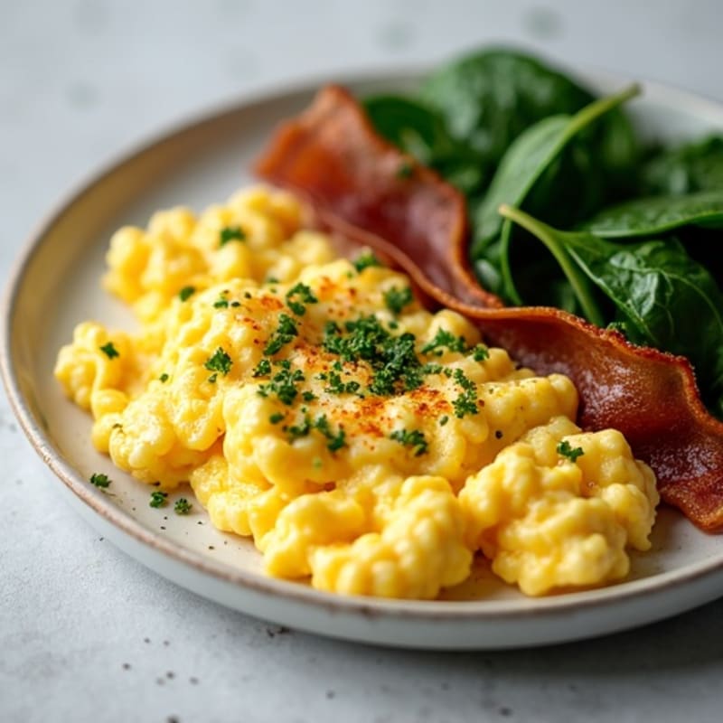 Scrambled Egg Whites with Sautéed Spinach and Turkey Bacon