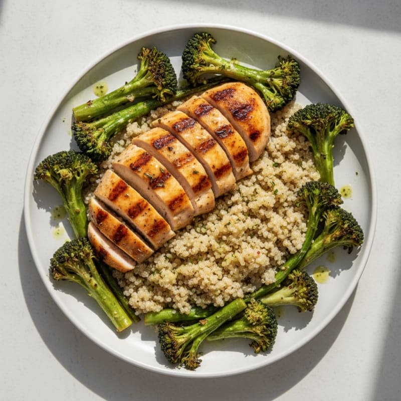 Grilled Chicken Breast with Roasted Broccoli and Quinoa