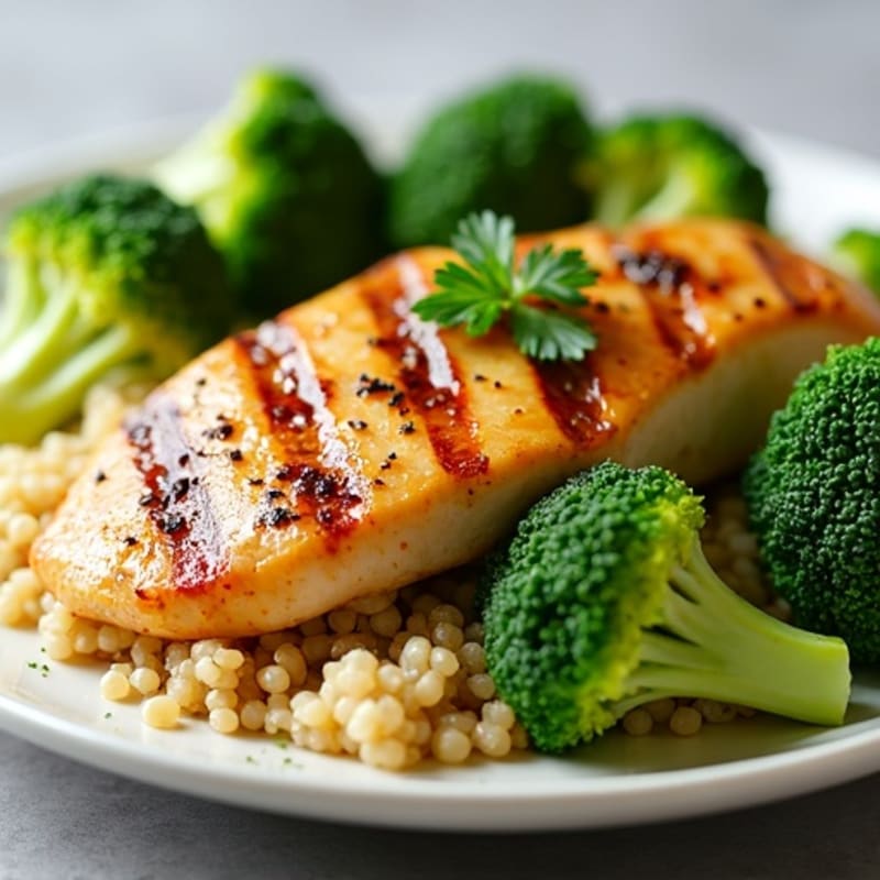 Grilled Chicken Breast with Quinoa and Steamed Broccoli