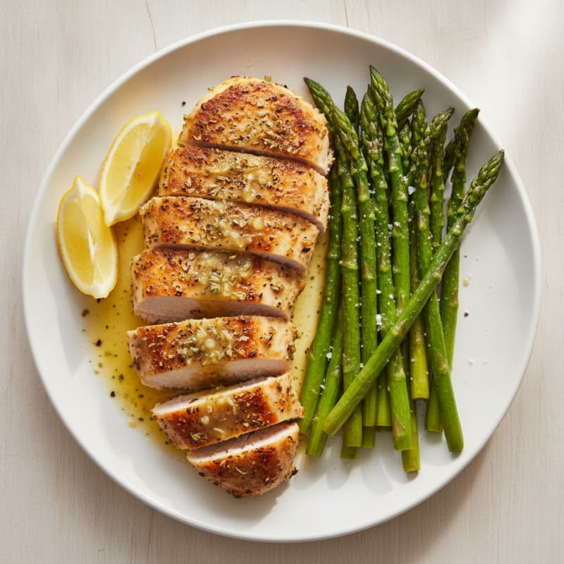 Pan-Seared Lemon Herb Chicken with Roasted Asparagus