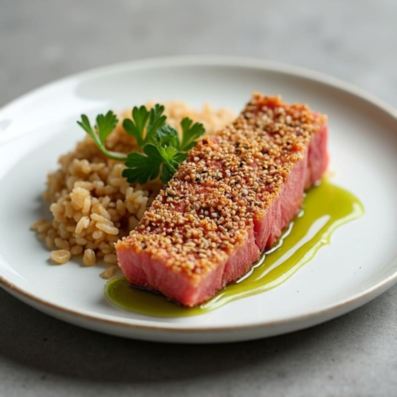 Sesame-Crusted Seared Tuna with Spicy Wasabi Sauce