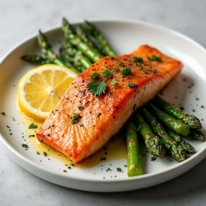 Crispy Lemon-Herb Roasted Salmon with Roasted Asparagus