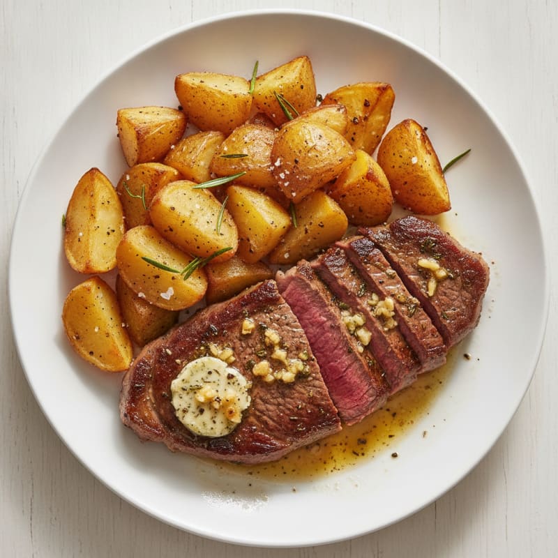 Garlic Butter Steak with Roasted Potatoes
