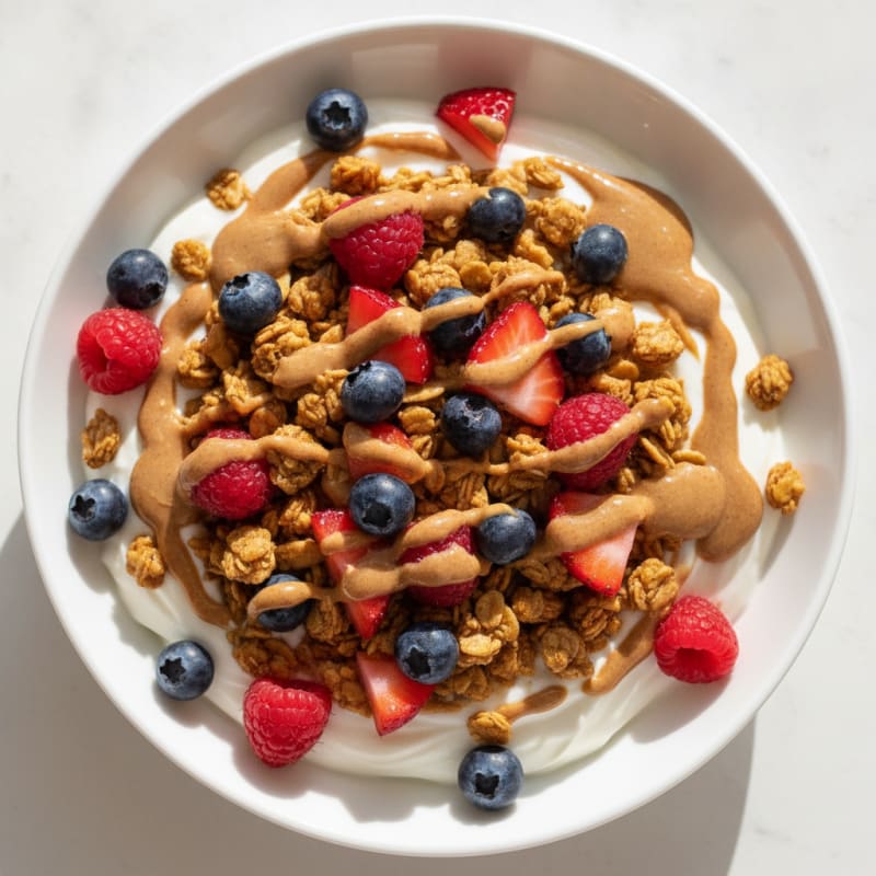 Creamy Greek Yogurt Bowl with Protein Granola and Mixed Berries