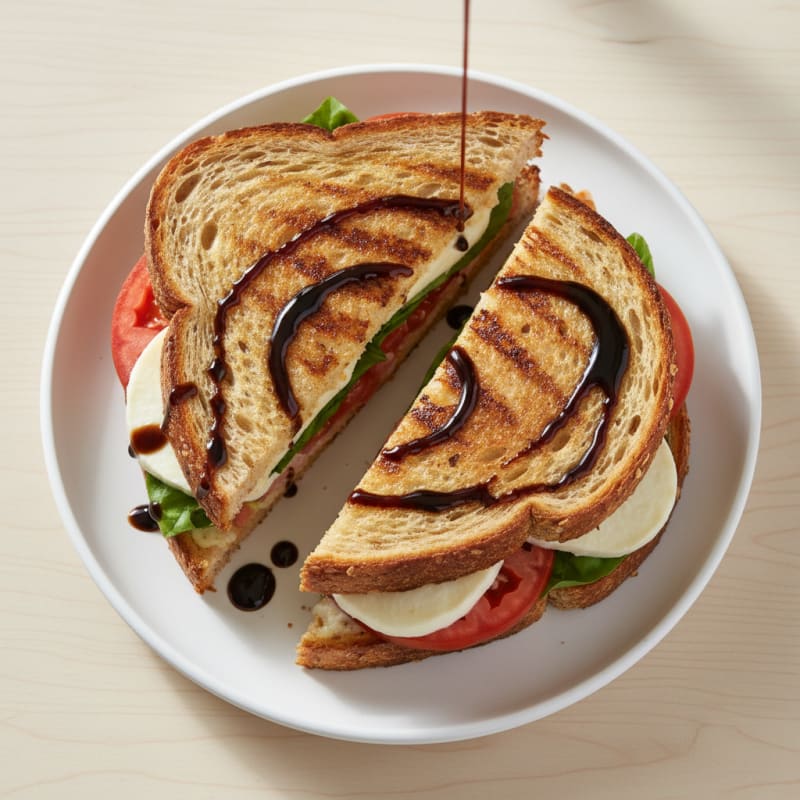 Golden Grilled Caprese Sandwich with Balsamic Glaze