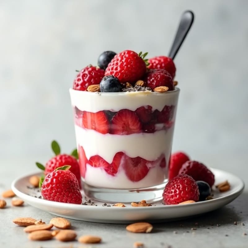 Greek Yogurt Protein Parfait with Mixed Berries and Almonds