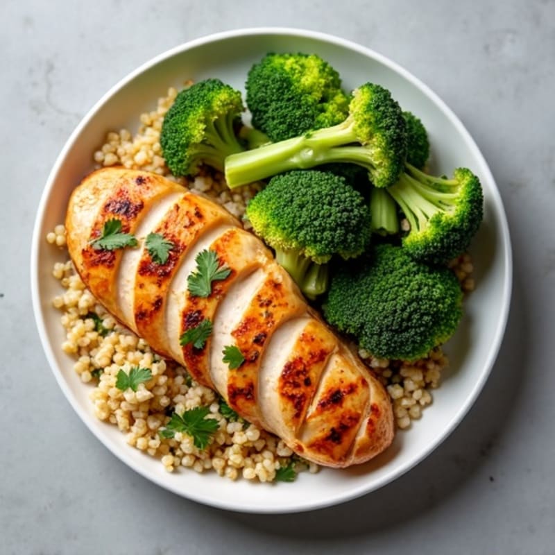 Grilled Chicken Breast with Quinoa and Roasted Broccoli