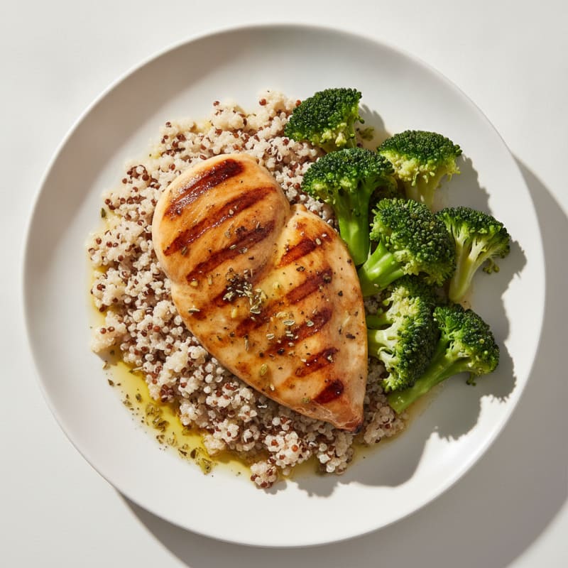 Grilled Chicken Breast with Quinoa and Steamed Broccoli