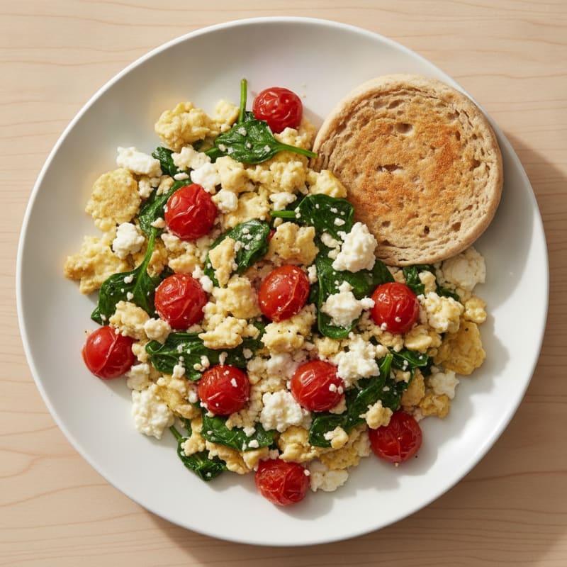 Cottage Cheese Scramble with Spinach and Cherry Tomatoes