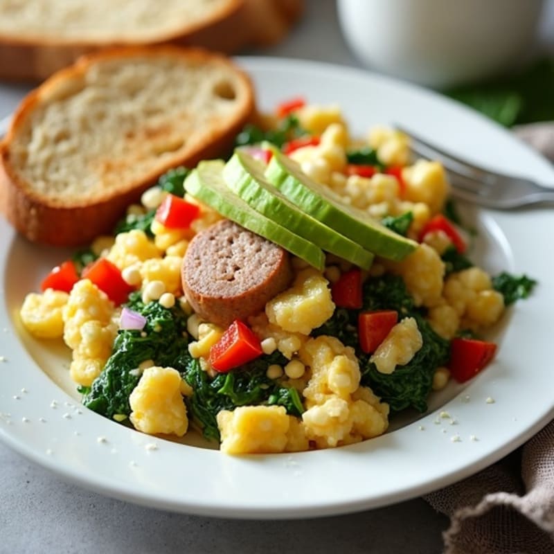 Egg White Scramble with Turkey Sausage and Sautéed Spinach