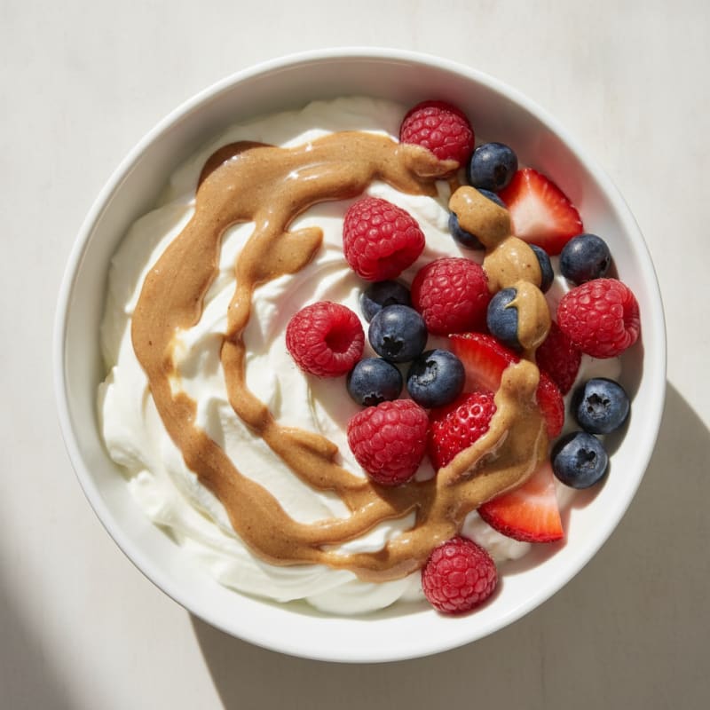 Greek Yogurt Protein Bowl with Mixed Berries and Almond Butter