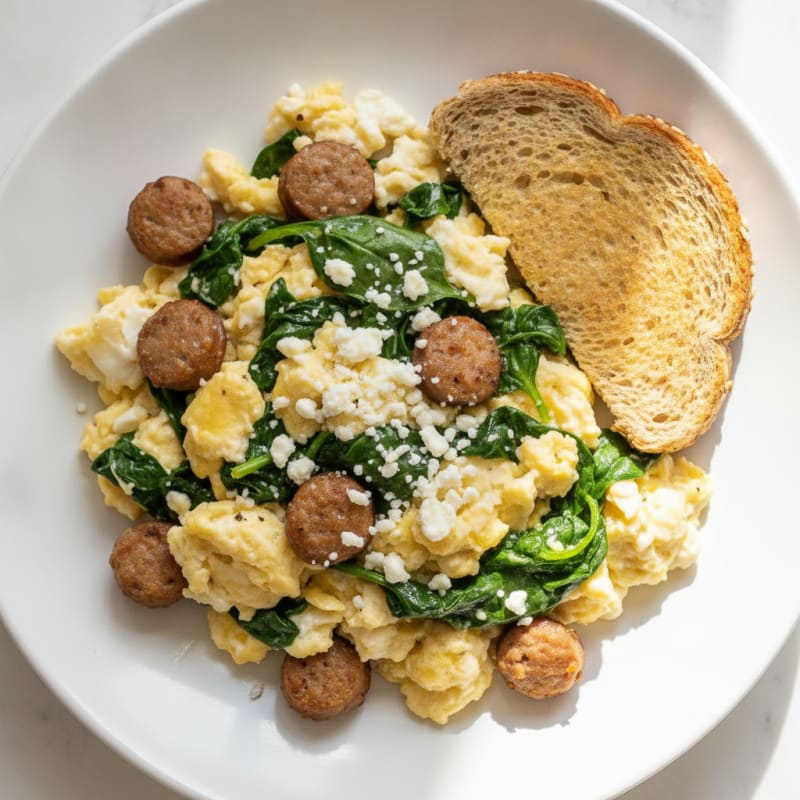 Egg White and Turkey Sausage Scramble with Spinach