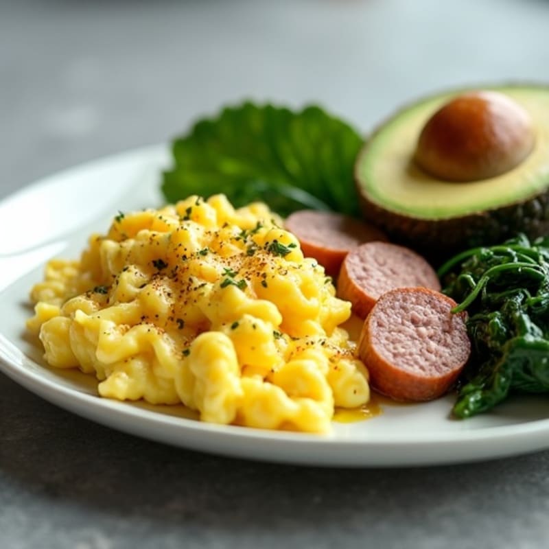 Scrambled Egg Whites with Turkey Sausage and Sautéed Spinach