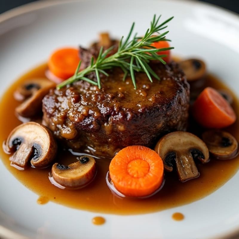 Tender Braised Beef with Mushrooms, Carrots, and Herbs