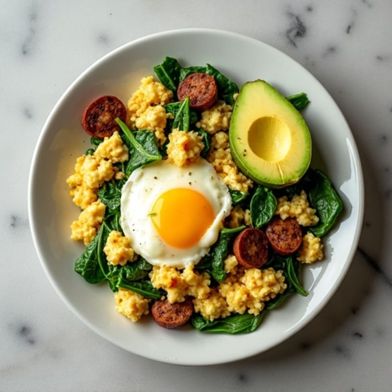 Egg White Scramble with Spinach and Turkey Sausage