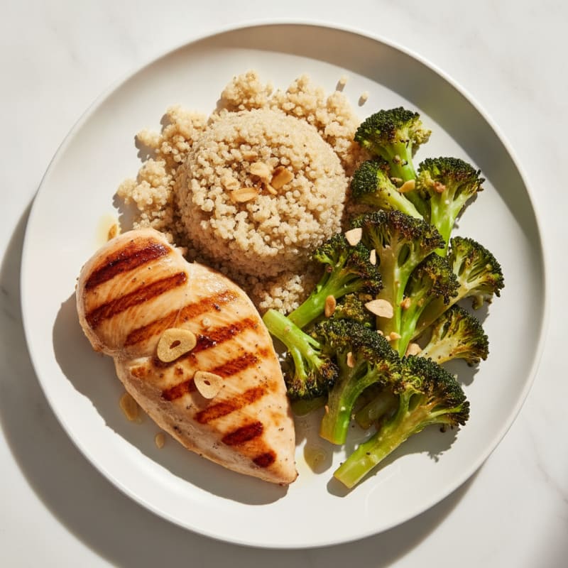Grilled Chicken Breast with Roasted Broccoli and Quinoa