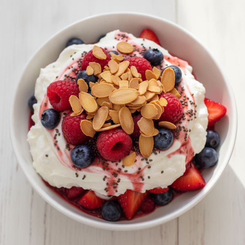 Greek Yogurt Protein Parfait with Mixed Berries and Almonds