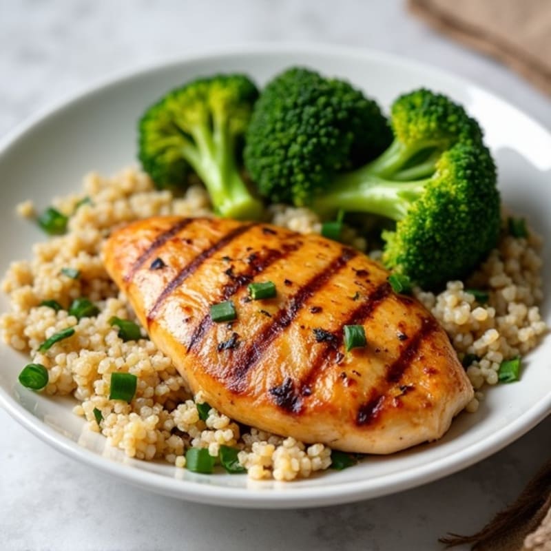 Grilled Chicken Breast with Roasted Broccoli and Quinoa