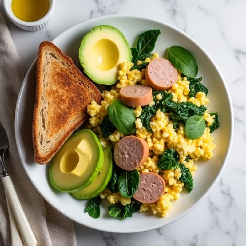 Egg White Scramble with Turkey Sausage and Spinach