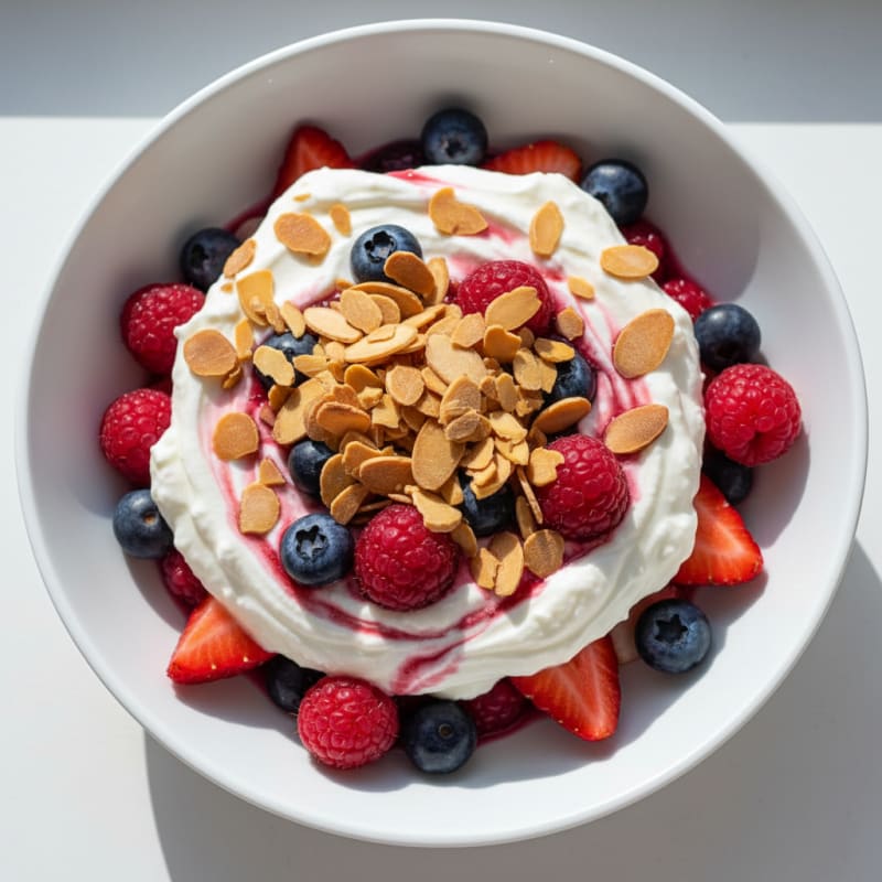 Greek Yogurt Protein Parfait with Mixed Berries and Almonds
