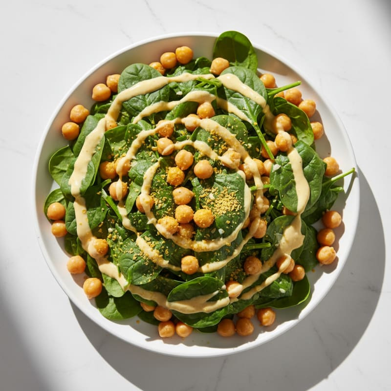 Chickpea and Spinach Salad with Lemon-Tahini Dressing