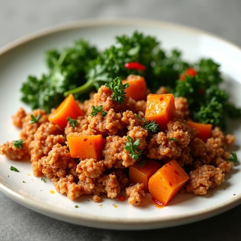 Crispy Turkey and Sweet Potato Hash with Sautéed Greens