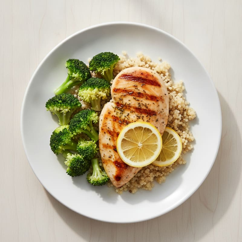Grilled Chicken Breast with Quinoa and Steamed Broccoli