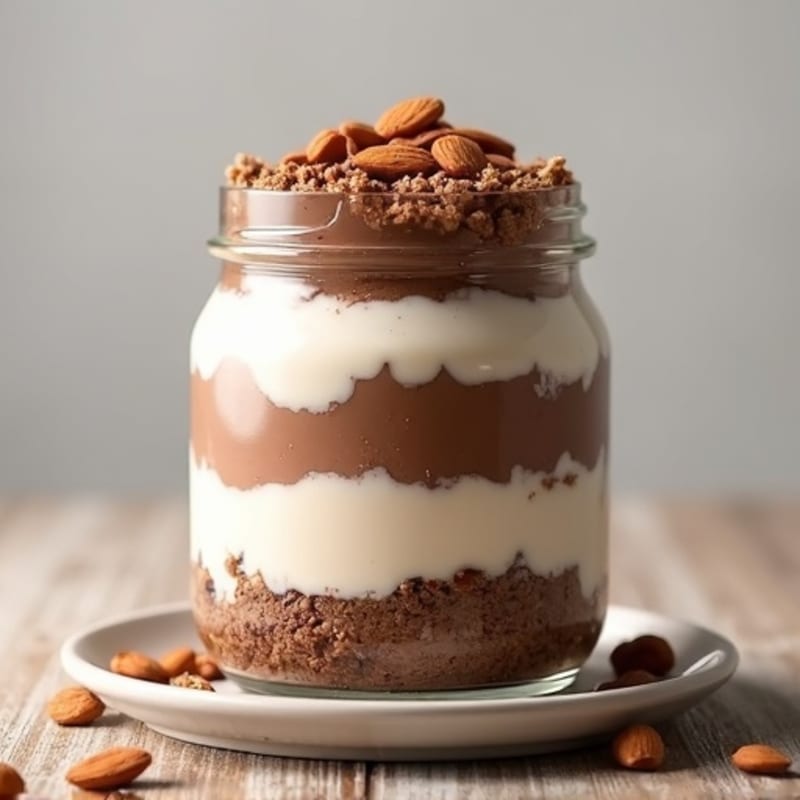 High-Protein Creamy Chocolate Cheesecake Jar with Crunchy Almond Crumble