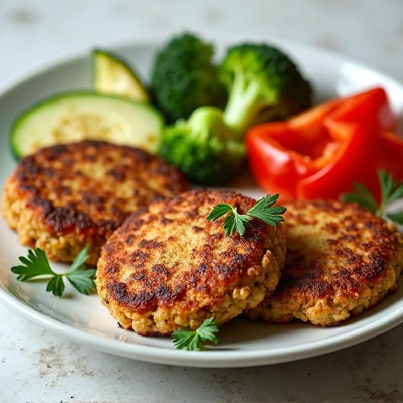 Crispy Lentil Walnut Patties with Roasted Vegetables