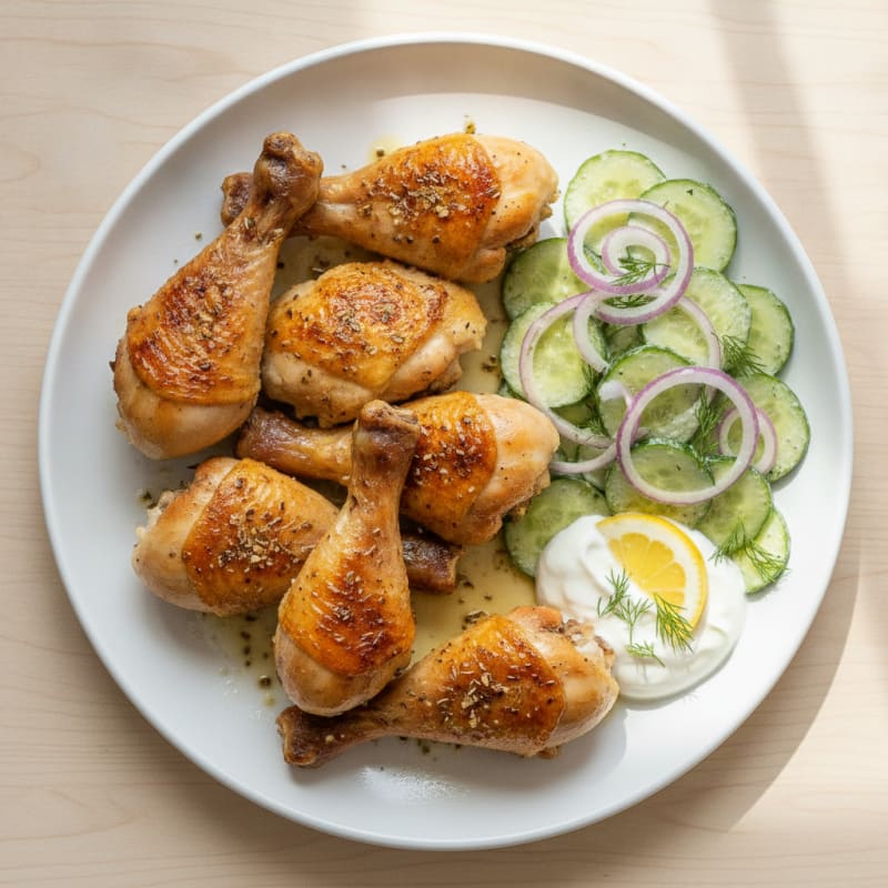 Roasted Chicken Drumsticks with Cucumber Salad