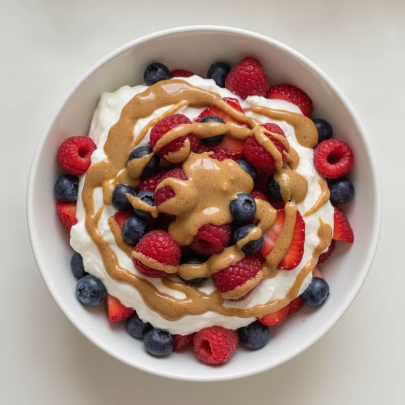 Greek Yogurt Protein Parfait with Mixed Berries and Almond Butter