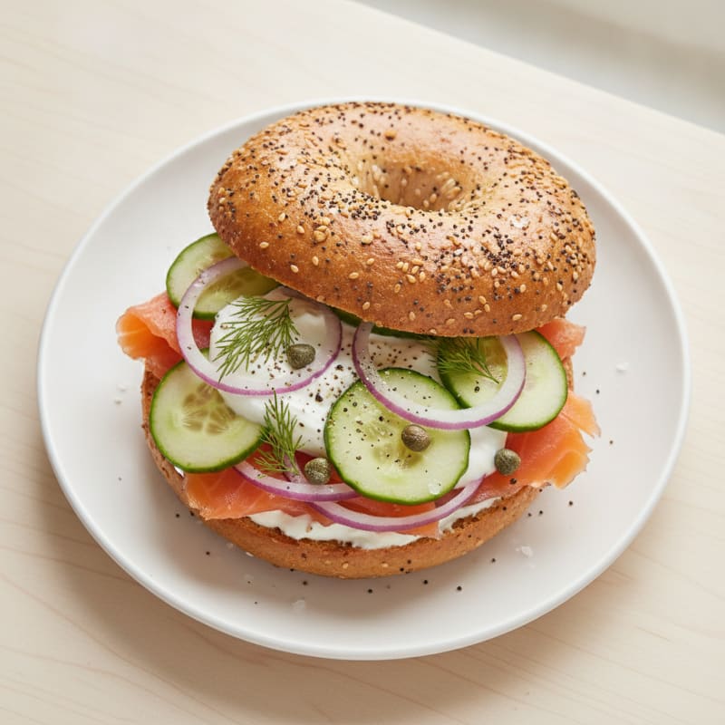 Smoked Salmon Everything Bagel Sandwich