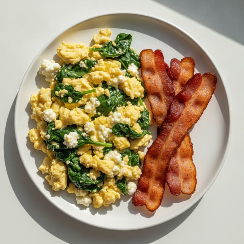 Cottage Cheese Scramble with Spinach and Turkey Bacon
