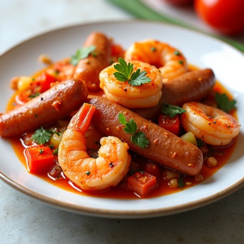 Hearty Spicy Chicken, Sausage, and Shrimp Vegetable Stew