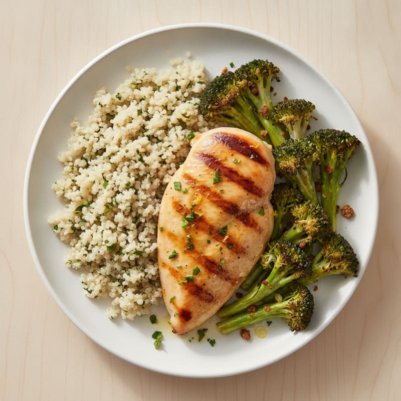 Grilled Chicken Breast with Quinoa and Roasted Broccoli