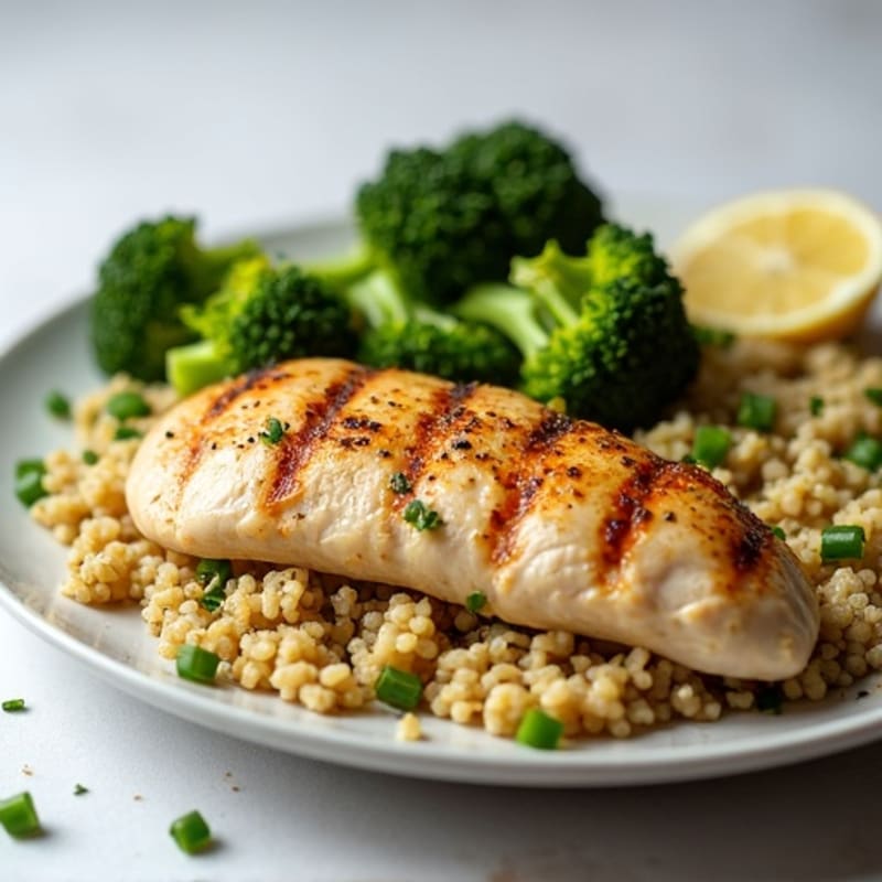 Grilled Chicken Breast with Quinoa and Roasted Broccoli