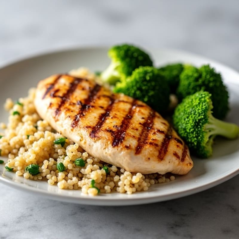 Grilled Chicken Breast with Quinoa and Roasted Broccoli