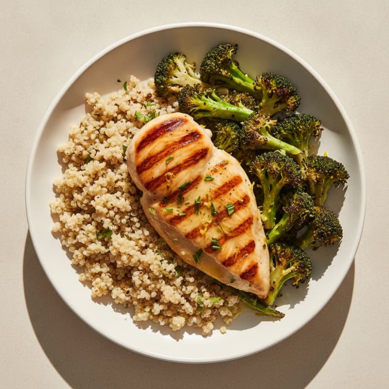 Grilled Chicken Breast with Roasted Broccoli and Quinoa