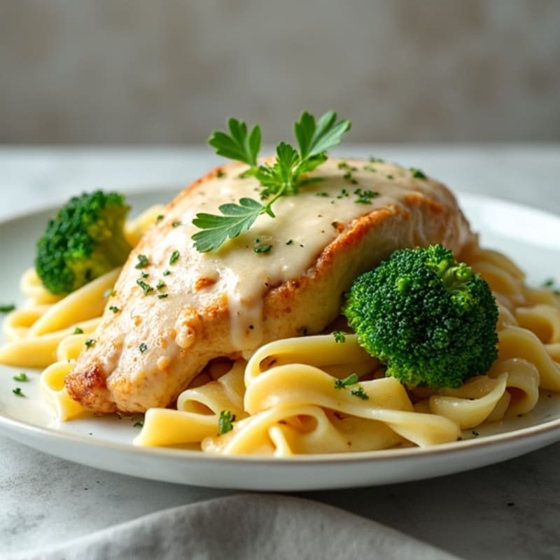 Creamy Chicken Alfredo with Roasted Broccoli