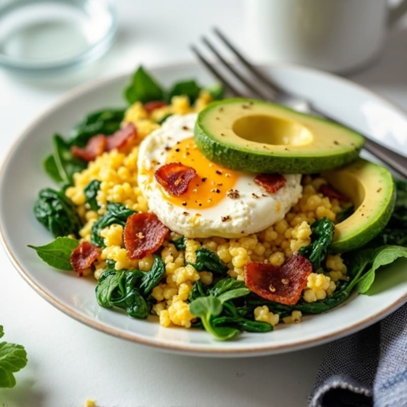 Cottage Cheese Scramble with Spinach and Turkey Bacon