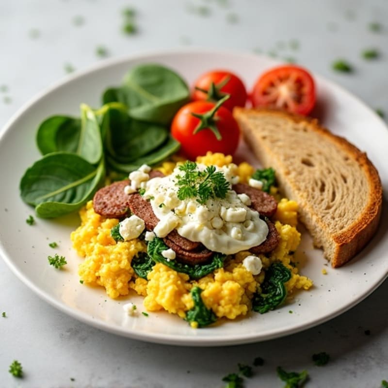 Egg White and Turkey Sausage Scramble with Spinach and Feta