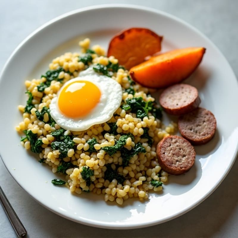 Egg White and Turkey Sausage Scramble with Spinach and Sweet Potato